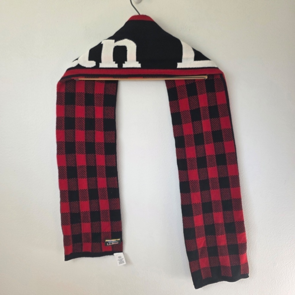 LL Bean Reversible Buffalo Plaid/Logo Winter Scarf - One Size - Picture 2 of 5